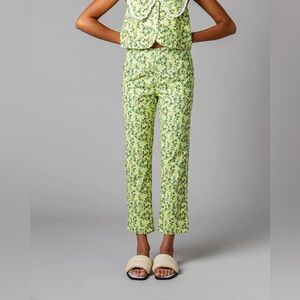 Rachel Antonoff Birdie Slim Straight Leg Pants Lime Green Chartreuse Blueberry 2